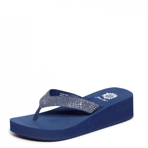 blue wedge flip flops